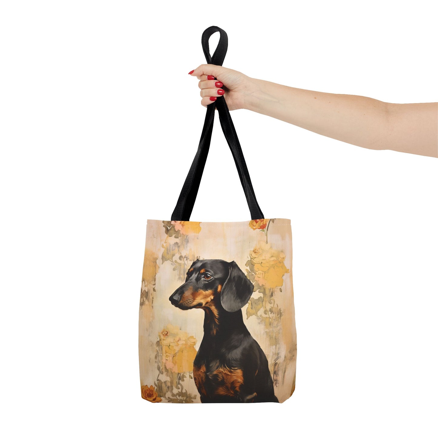 Dachshund Charm Reusable Canvas Tote Bag with Floral Elegance