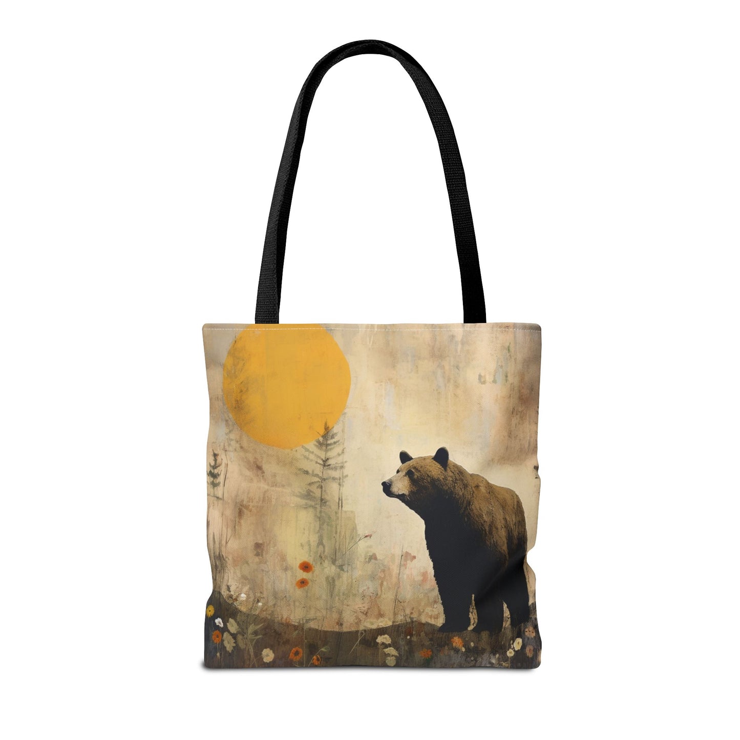 Rustic Bear Sunset Tote Bag, Eco-Friendly Canvas for Nature Lovers