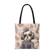 Shih Tzu Chic Floral Tote Bag: Elegant Canvas for Dog Lovers