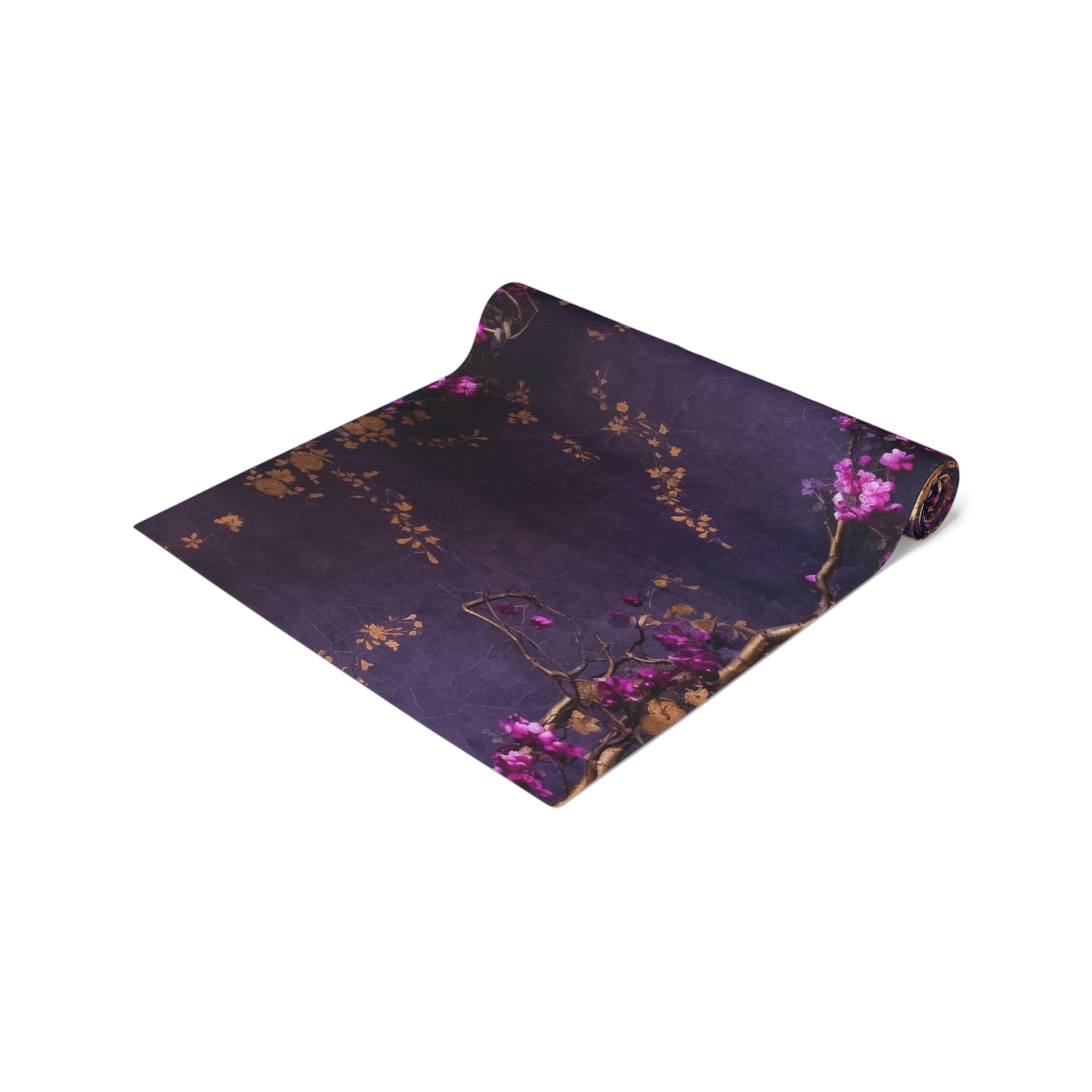 Dark Floral Table Runner | Purple, Gold, and Fuchsia Design (72" or 90")