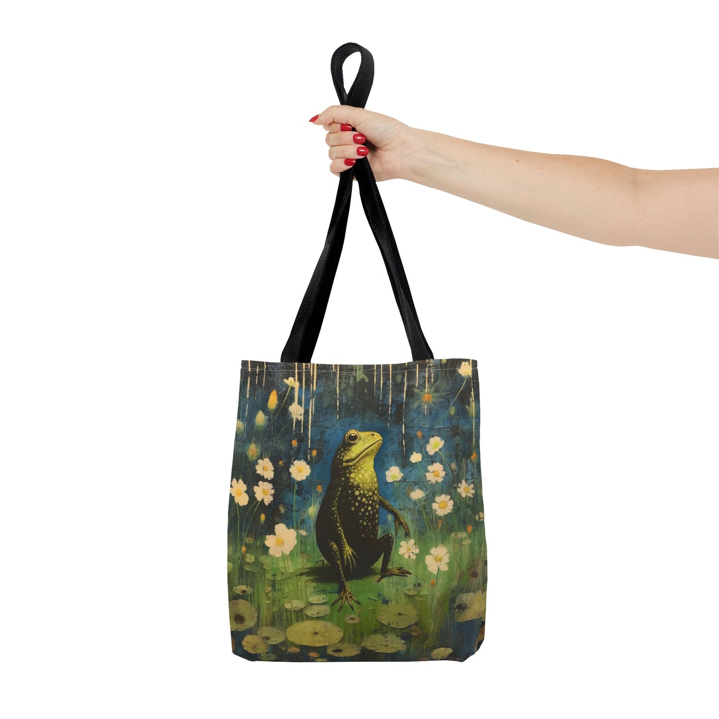 Whimsical Frog Meadow Canvas Tote Bag, Eco-Friendly and Artistic