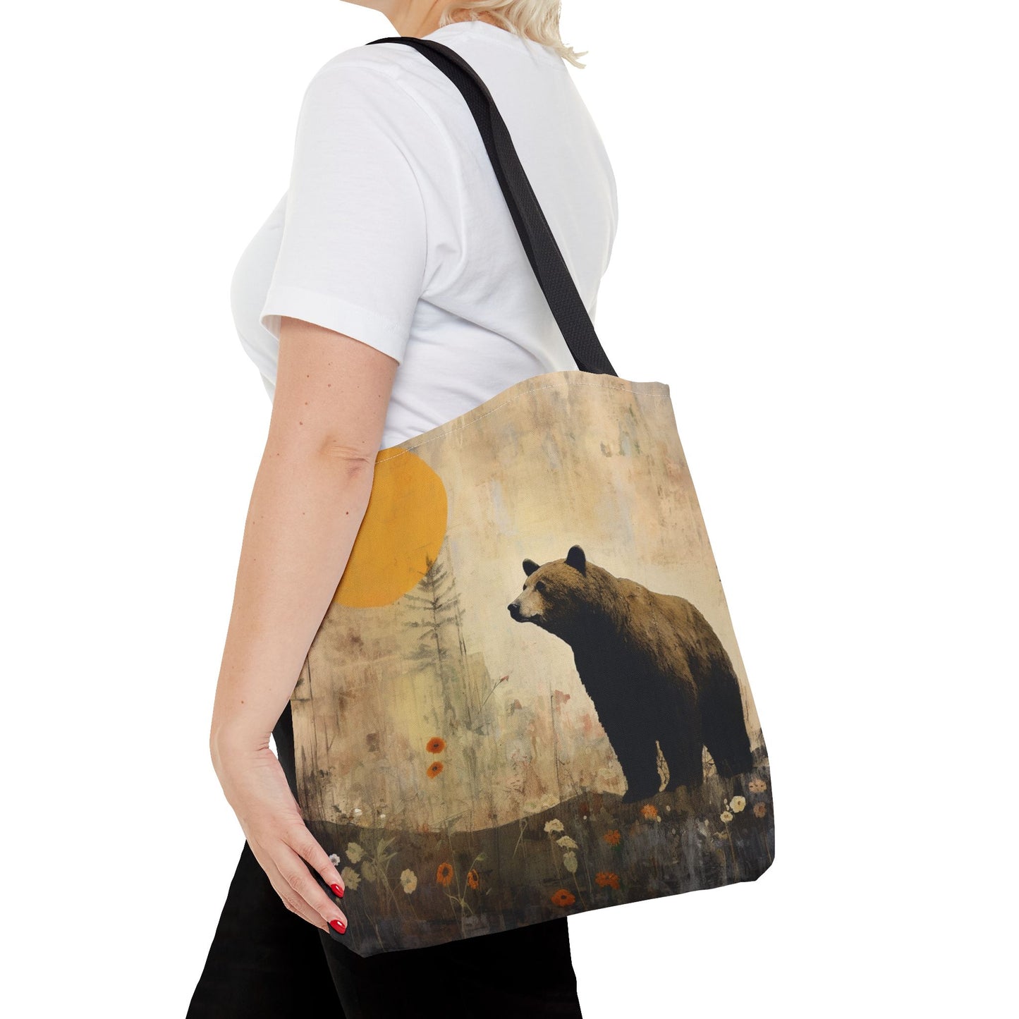 Rustic Bear Sunset Tote Bag, Eco-Friendly Canvas for Nature Lovers