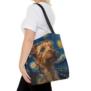 Yorkie Starry Night Canvas Tote, Artistic Eco-Friendly Dog Lover Bag