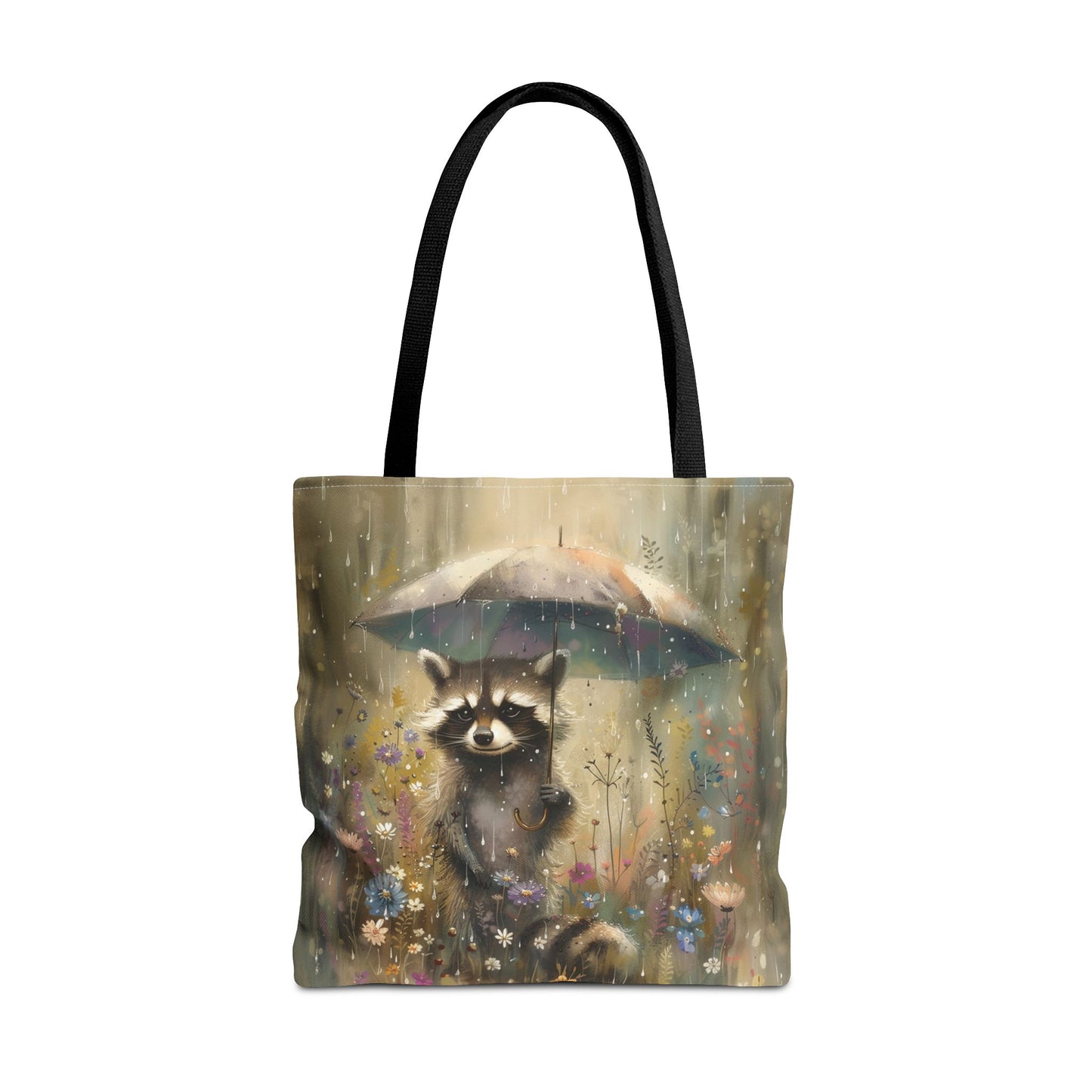 Raccoon Rainy Day Canvas Tote Bag - Eco-Friendly Nature Lover Gift