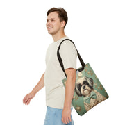 Shih Tzu Chic Tote Bag, Adorable Floral Canvas Market Bag for Dog Lovers