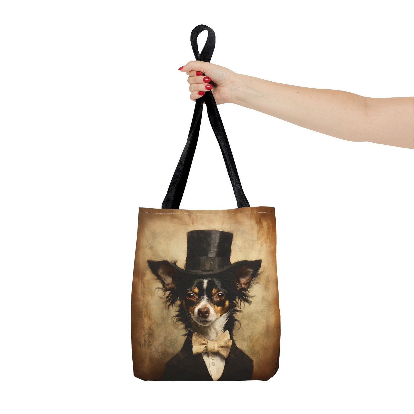 Charming Chihuahua Gentleman Canvas Tote Bag, Elegant Dog Lover Gift