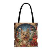 Yorkie in Bloom Tote Bag, Floral Canvas for Yorkshire Terrier Lovers