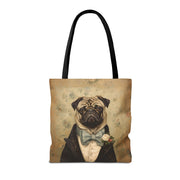 Sophisticated Pug Gentleman Tote Bag, Eco-Friendly Canvas Bag