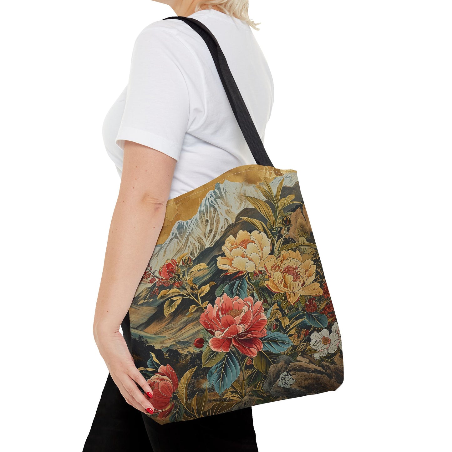 Floral Mountain Majesty Tote Bag, Eco-Friendly Scenic Canvas Gift