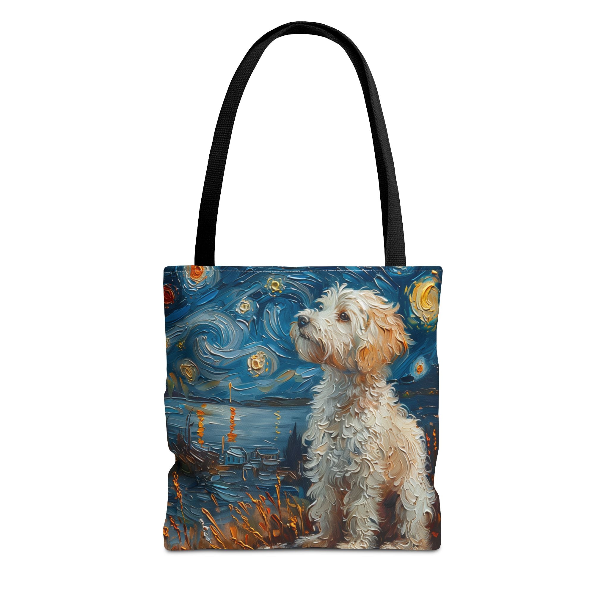 Whimsical Westie Starry Night Tote Bag, Artistic Canvas Shopping Bag