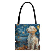 Whimsical Westie Starry Night Tote Bag, Artistic Canvas Shopping Bag