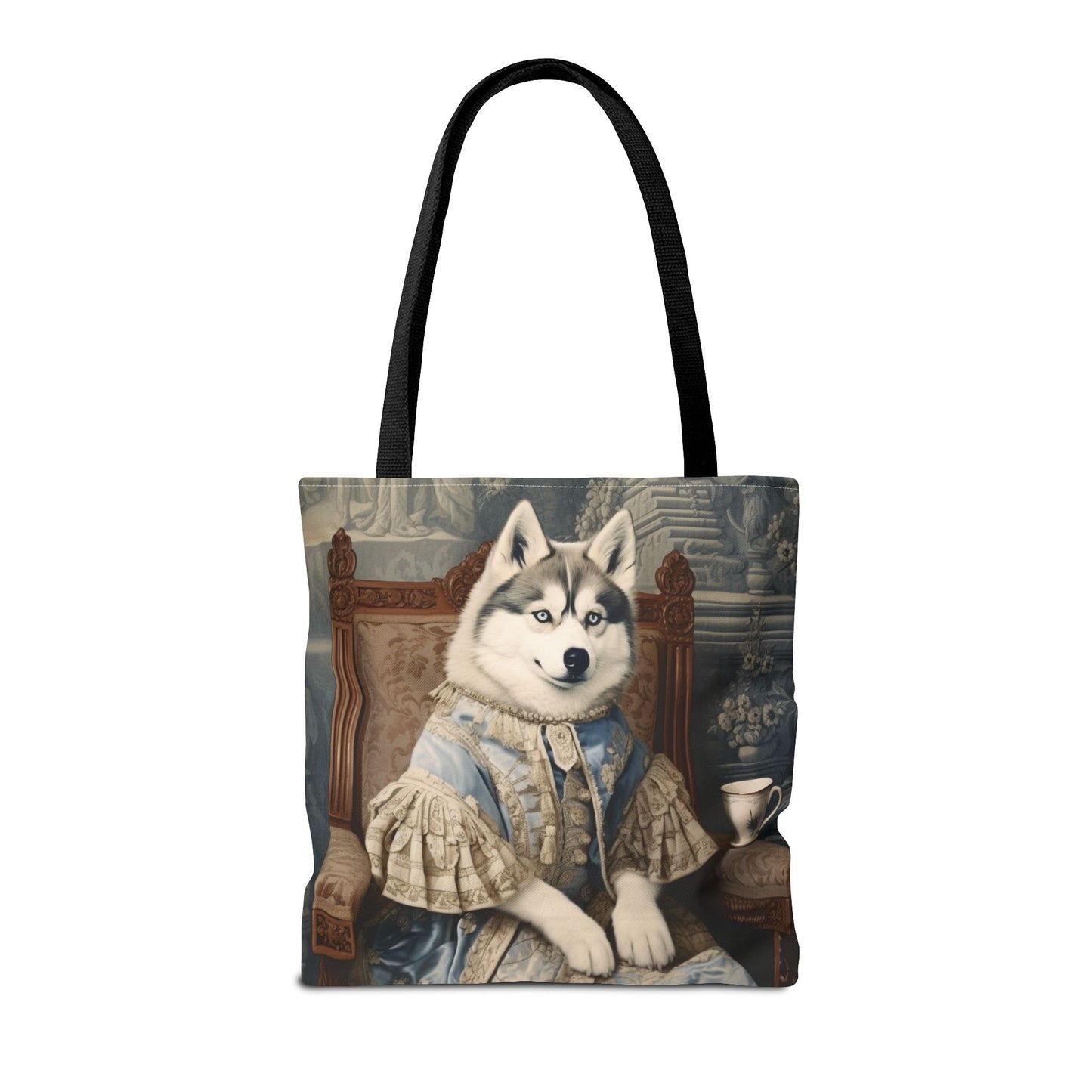 Regal Siberian Husky Tote Bag, Vintage Baroque-Style Canvas Gift