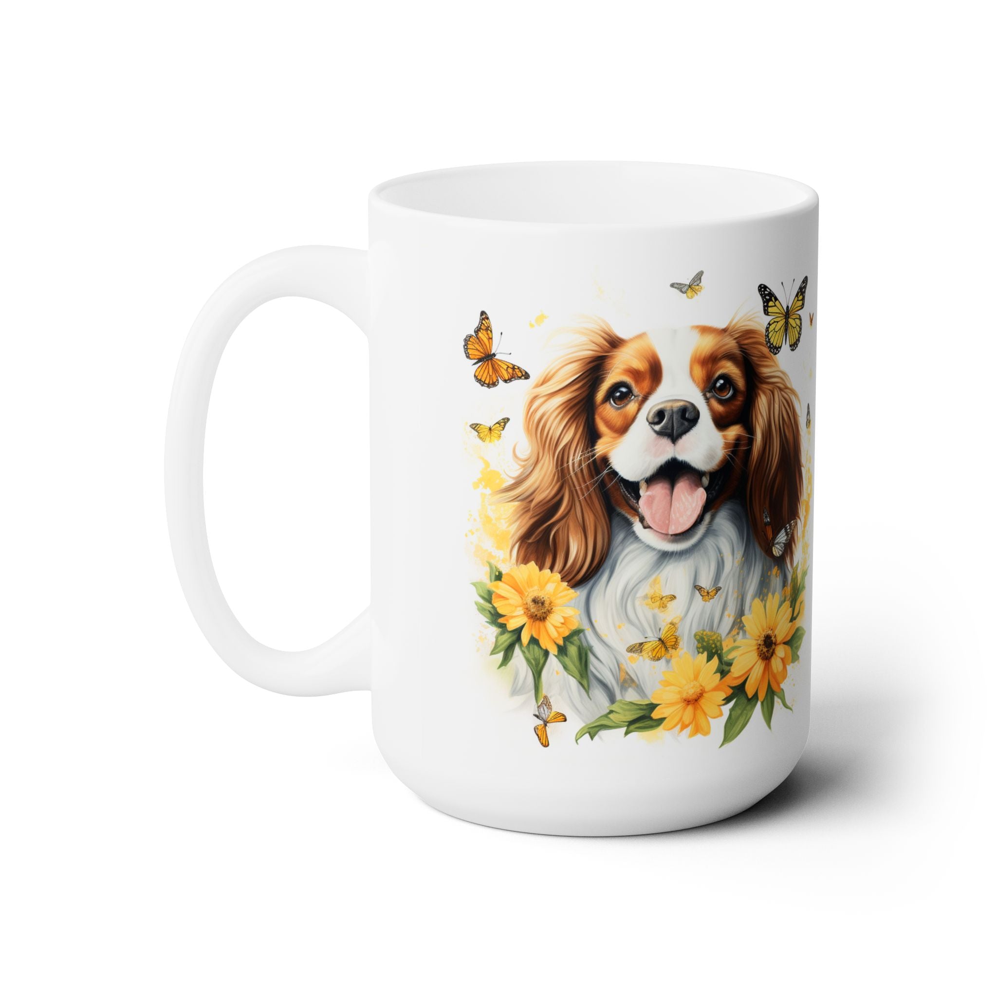 Cavalier King Charles Spaniel Mug – Floral Butterfly Design