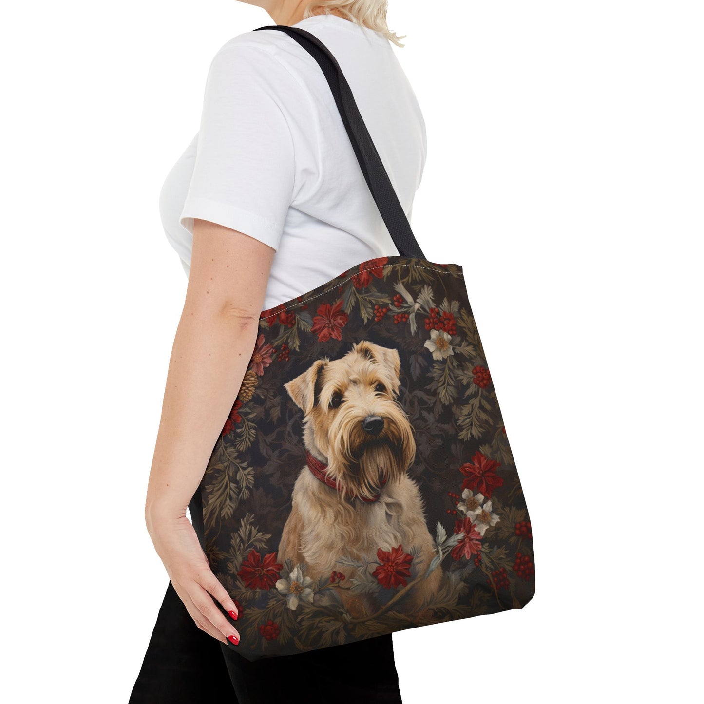 Wheaten Terrier Holiday Floral Canvas Tote Bag, Eco-Friendly Design