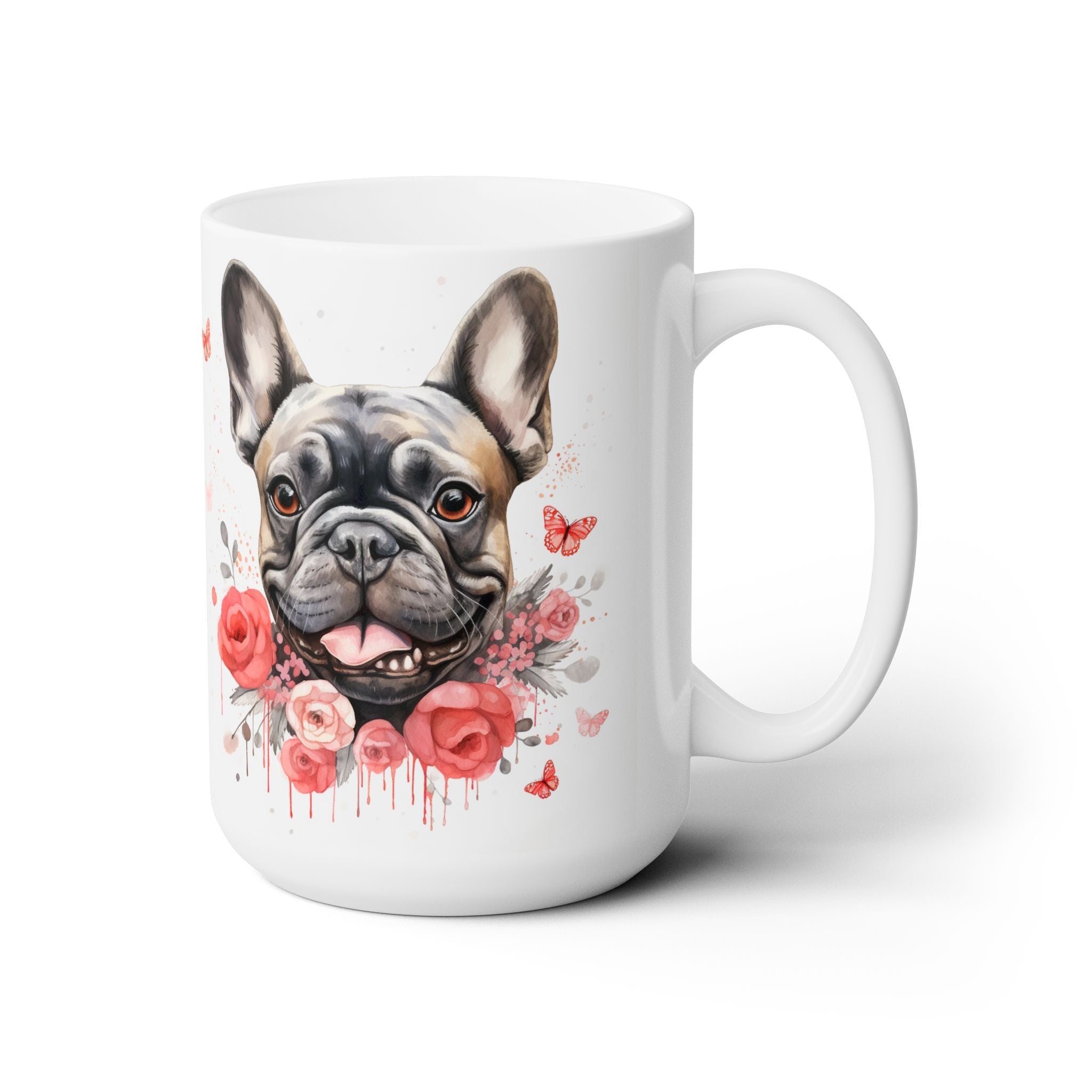 Frenchie Love Mug - Adorable Bulldog with Floral Valentine Design - Darwin & Rose