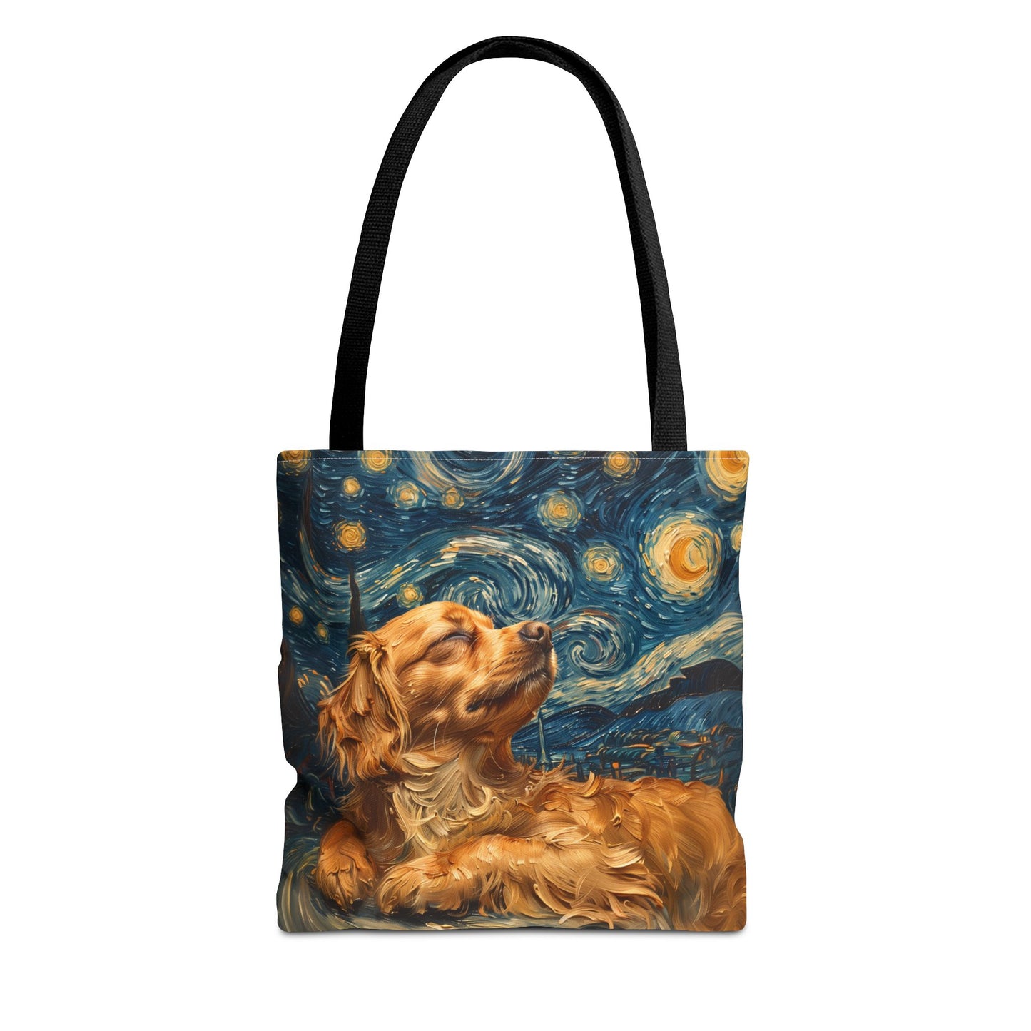 Starry Cavalier King Charles Spaniel Tote Bag, Van Gogh Style Canvas Tote