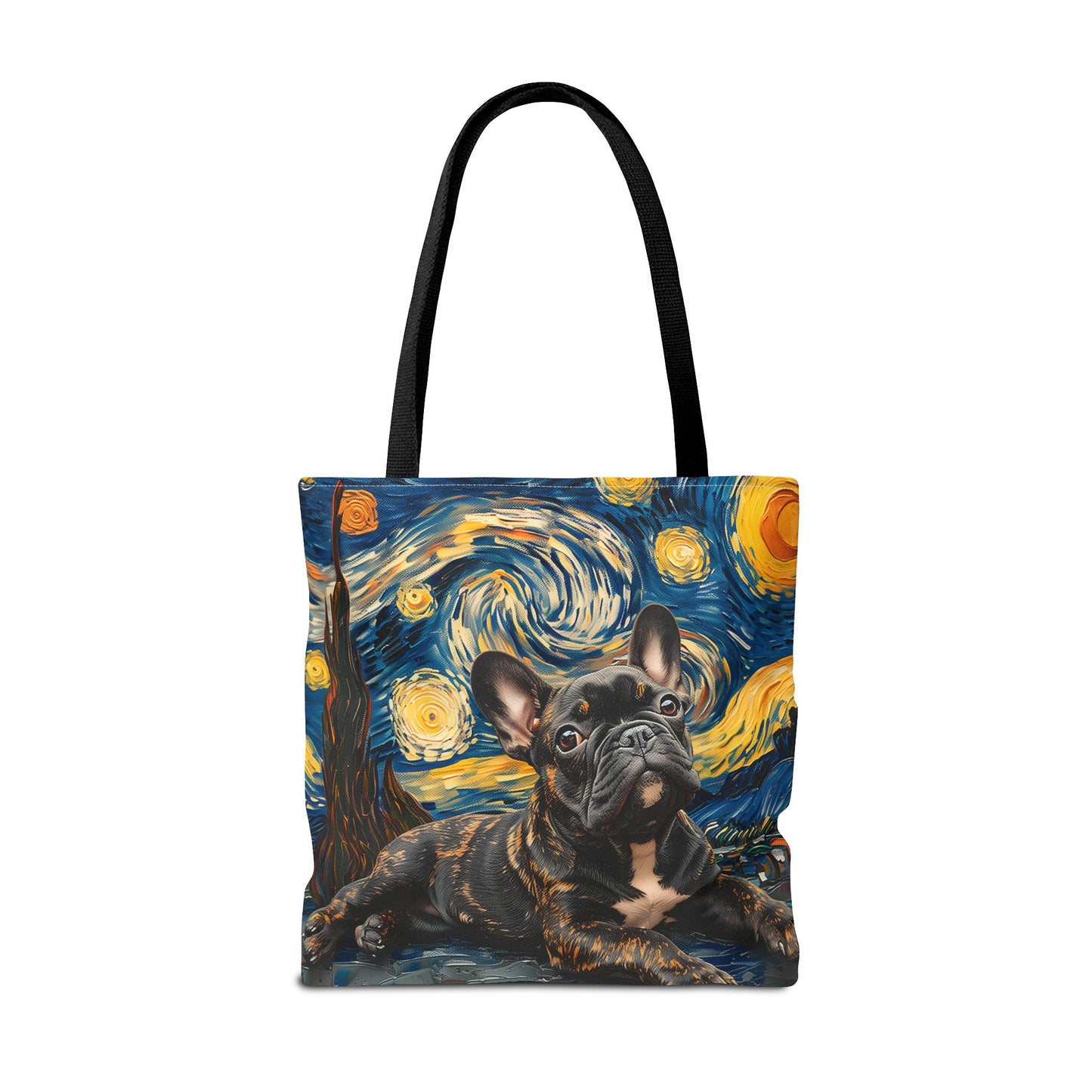 Brindle French Bulldog Starry Night Canvas Tote Bag, Eco-Friendly Gift