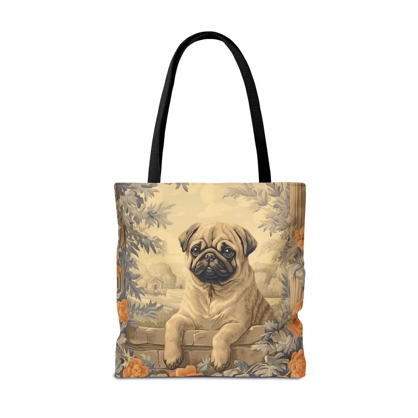 Pug Charm Canvas Tote Bag - Artistic Floral Design for Dog Lovers