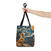 Starry Night Corgi Canvas Tote Bag - Artistic Dog Lover Gift