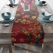 Crimson Blossom Table Runner | Red and Gold Floral Décor (72" or 90")