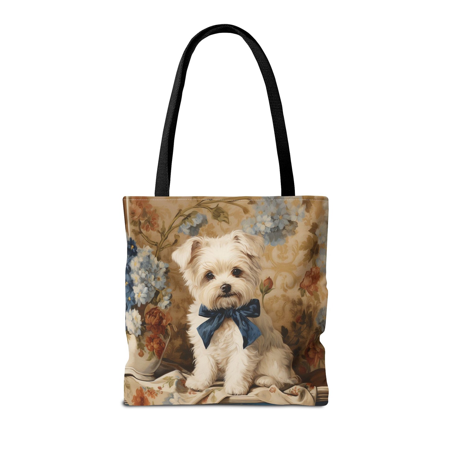 Charming Maltese Canvas Tote Bag with Floral Vintage Elegance