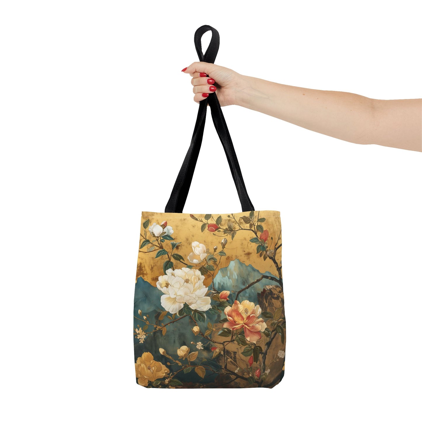 Golden Blossom Canvas Tote Bag - Elegant Floral Eco-Friendly Design