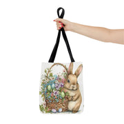 Charming Bunny Easter Tote Bag with Flowers and Painted Eggs