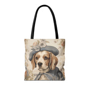 Charming Beagle Canvas Tote Bag - Floral Vintage Style, Eco-Friendly