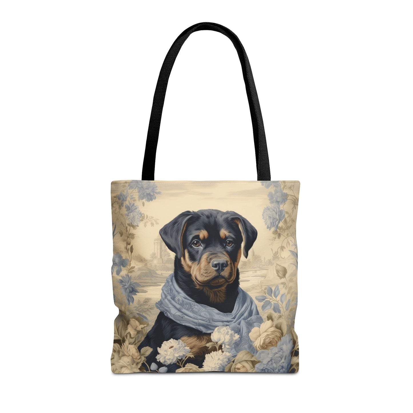 Elegant Rottweiler Tote Bag – Floral Canvas Design, Perfect Gift