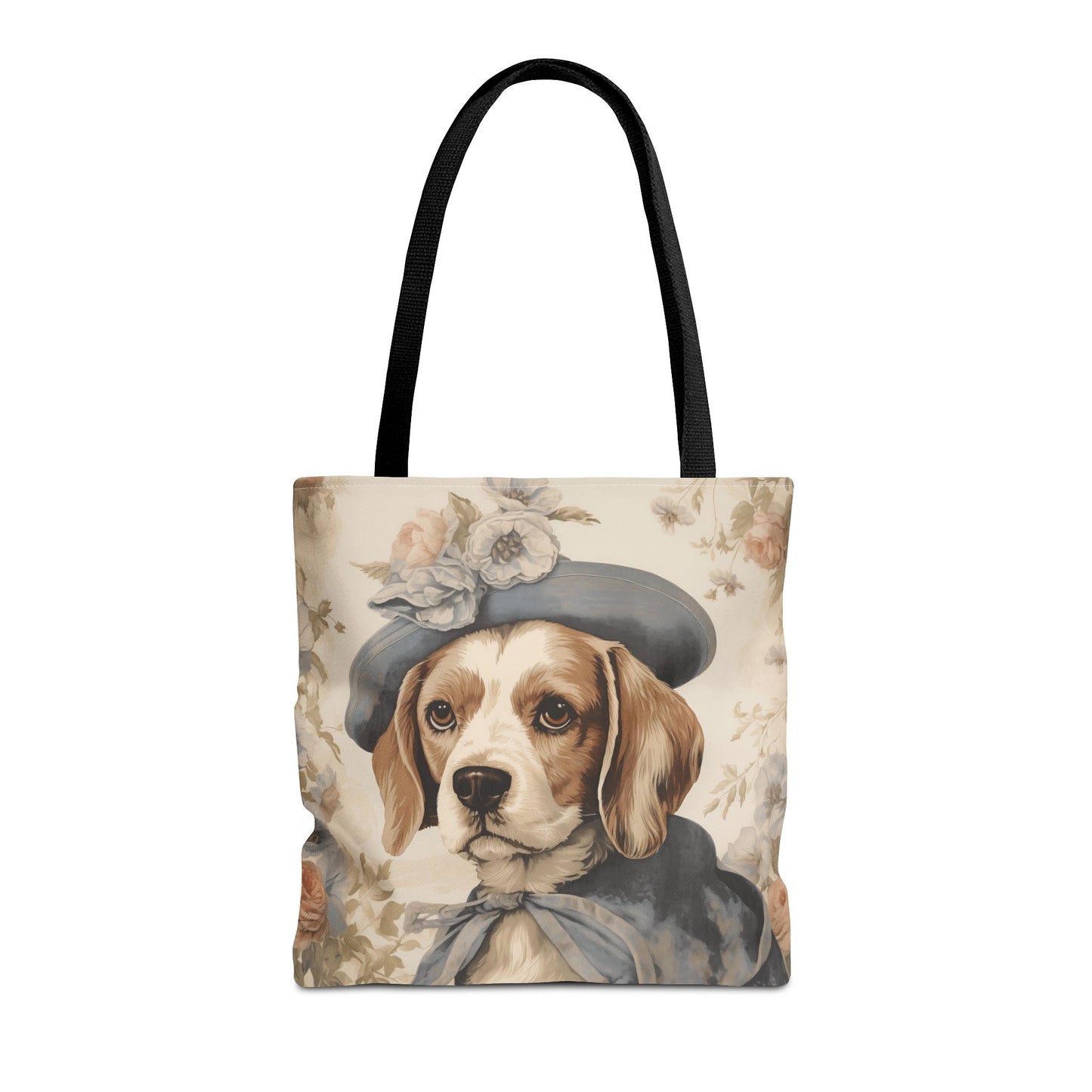 Charming Beagle Canvas Tote Bag - Floral Vintage Style, Eco-Friendly