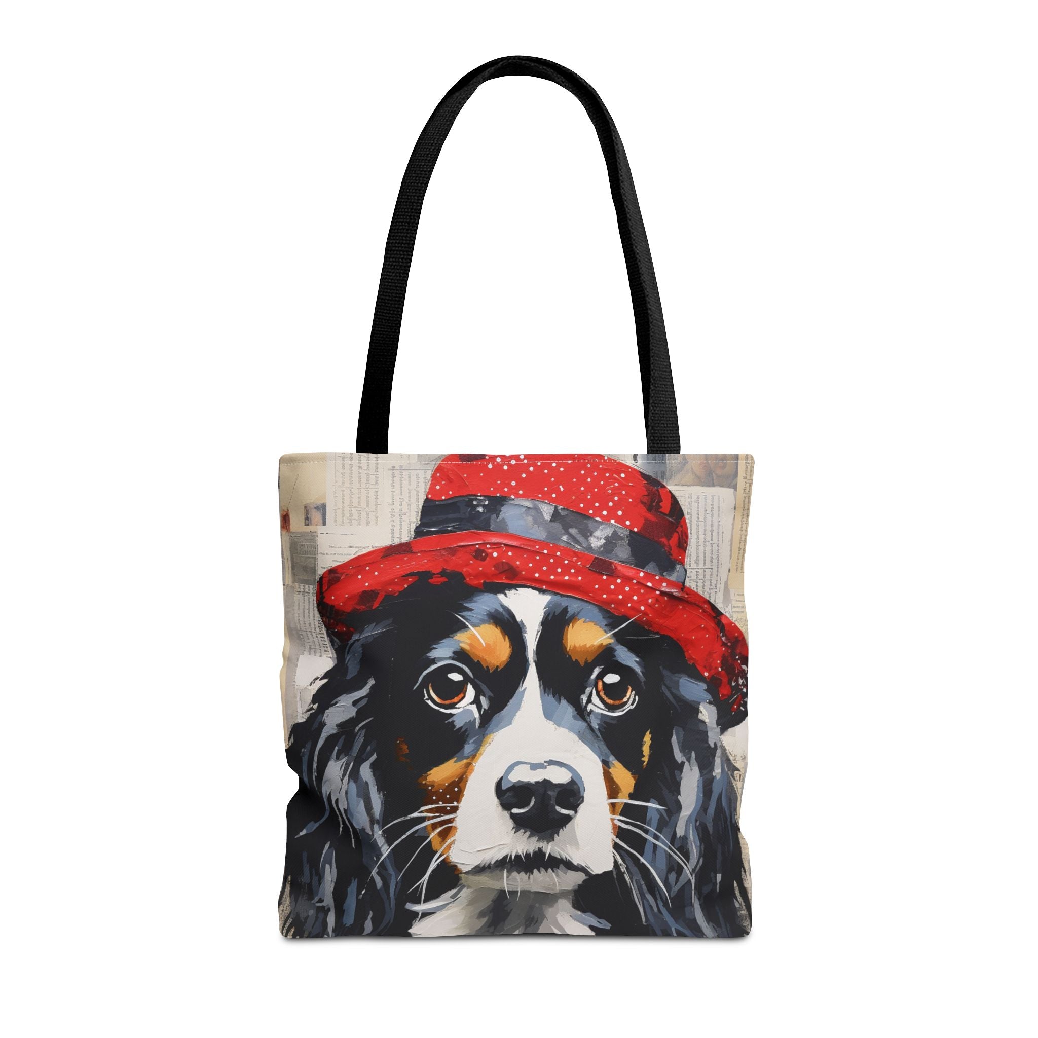 Cavalier Spaniel Tote Bag with Red Hat, Artistic Canvas Design