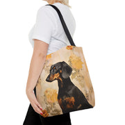 Dachshund Charm Reusable Canvas Tote Bag with Floral Elegance