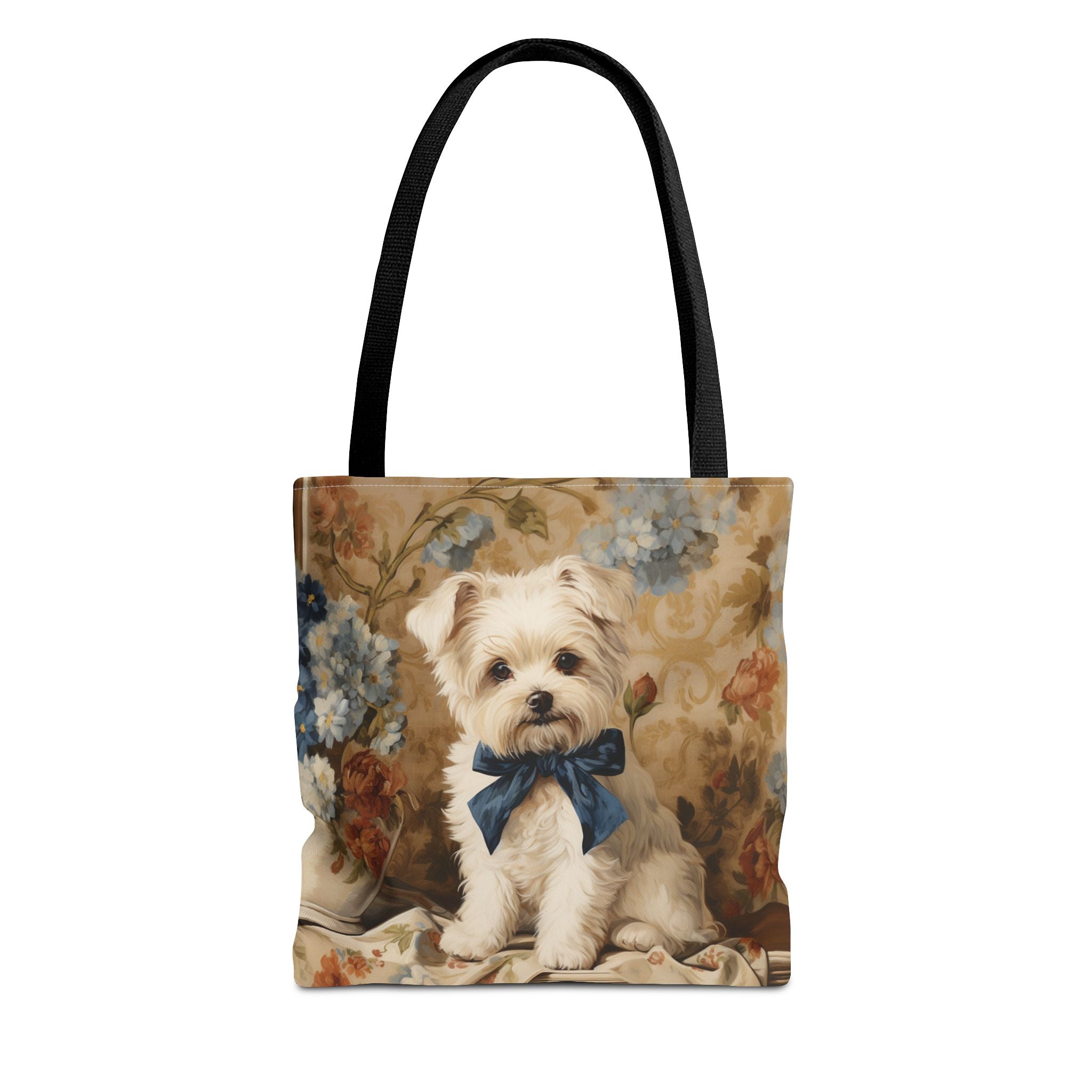 Charming Maltese Canvas Tote Bag with Floral Vintage Elegance