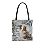 Australian Shepherd Winter Scene Tote Bag, Artistic Eco Canvas for Dog Lovers