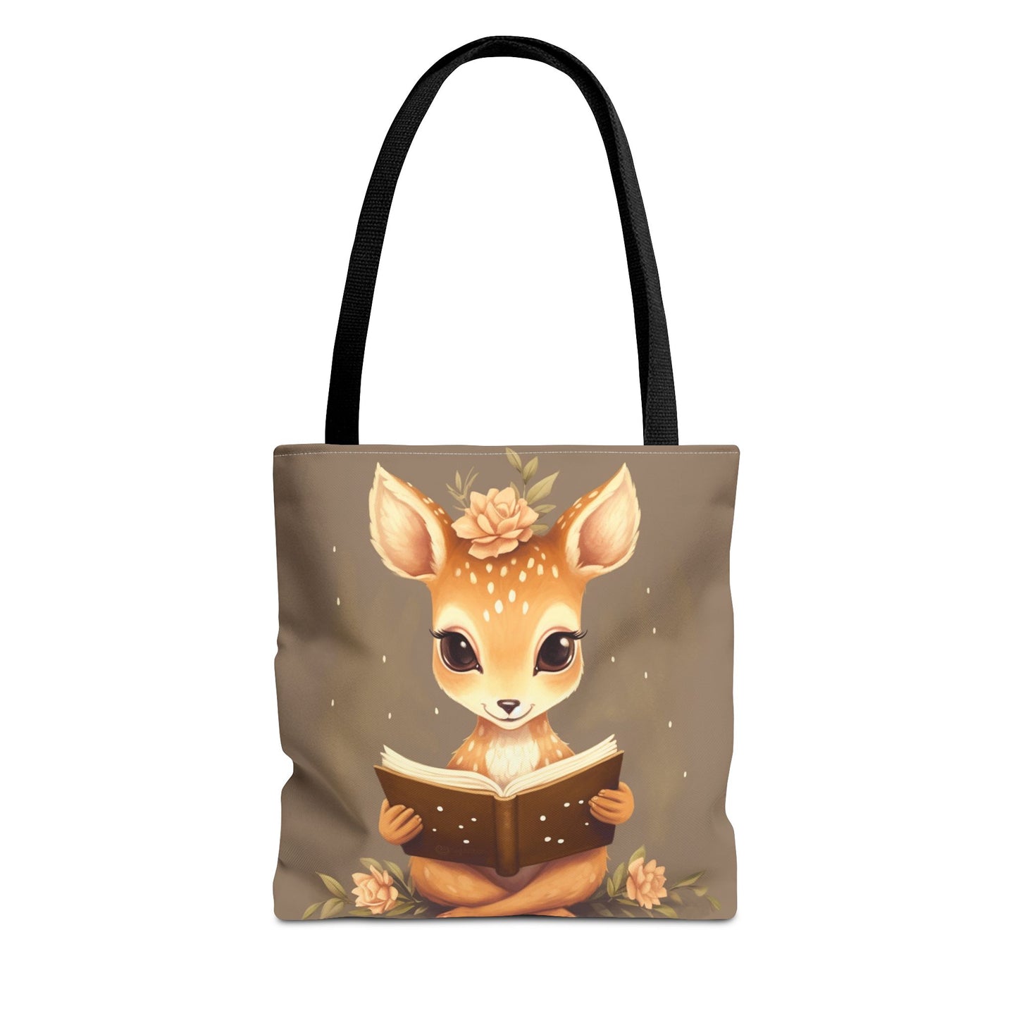 Whimsical Fawn Reader Canvas Tote Bag, Eco-Friendly Book Lover Gift