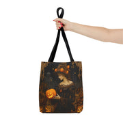 Elegant Halloween Pumpkin Witch Tote Bag, Gothic Art Design