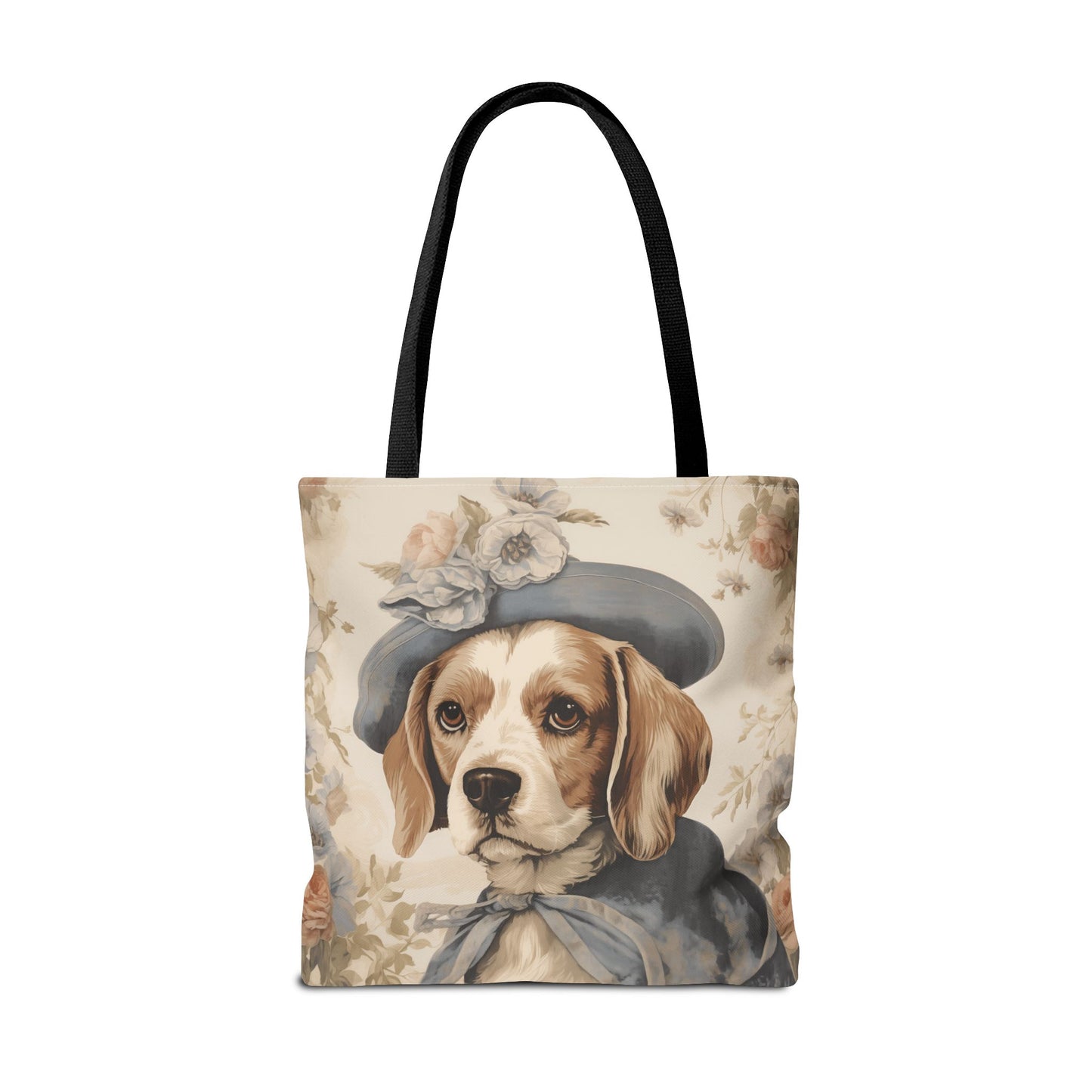 Charming Beagle Canvas Tote Bag - Floral Vintage Style, Eco-Friendly