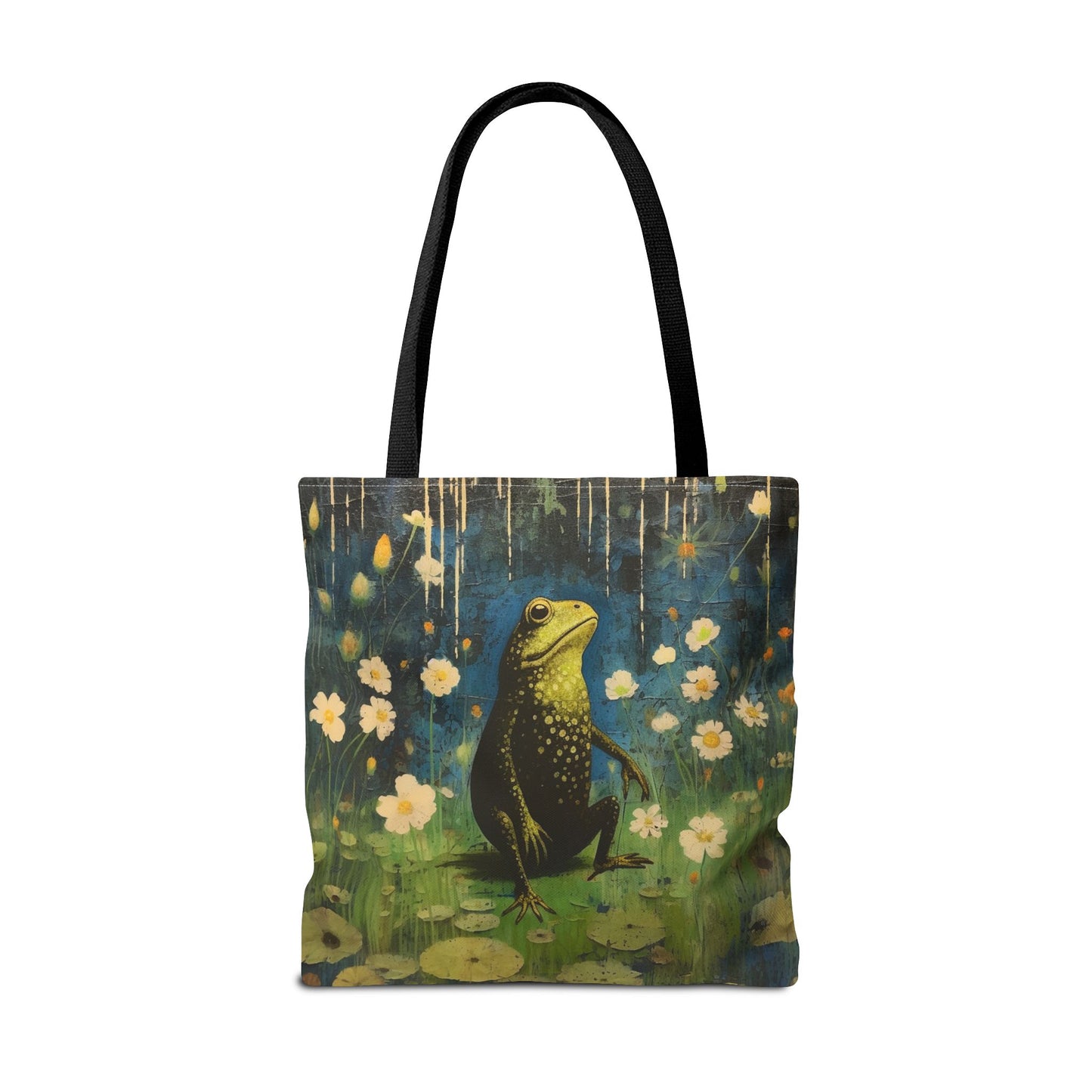 Whimsical Frog Meadow Canvas Tote Bag, Eco-Friendly and Artistic