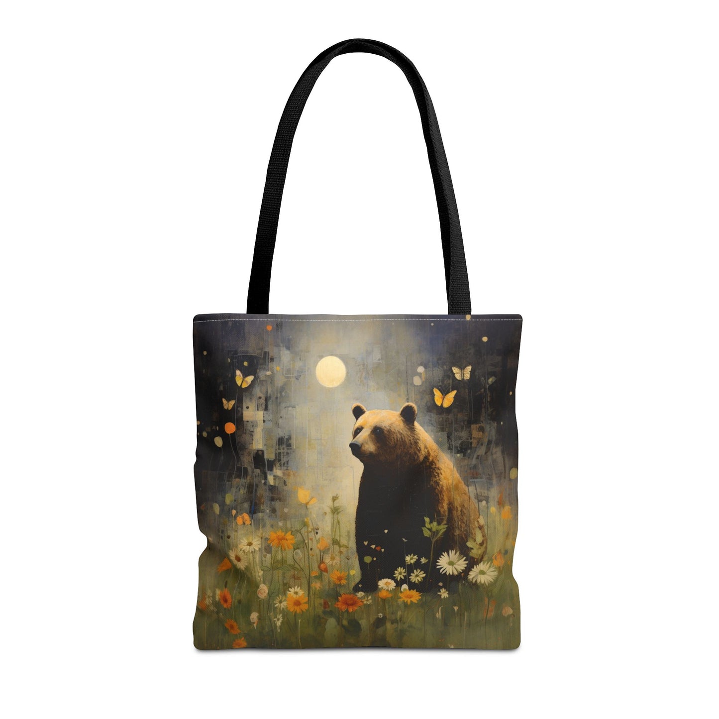 Bear in Moonlit Meadow Tote Bag, Eco-Friendly Nature Lover Gift