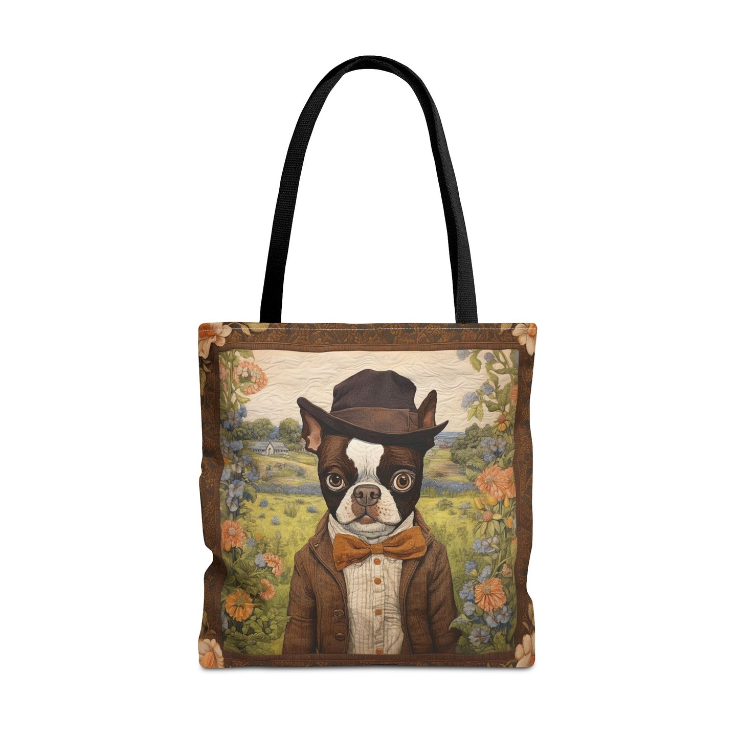 Dapper Boston Terrier Tote Bag, Rustic Countryside Eco-Friendly Gift