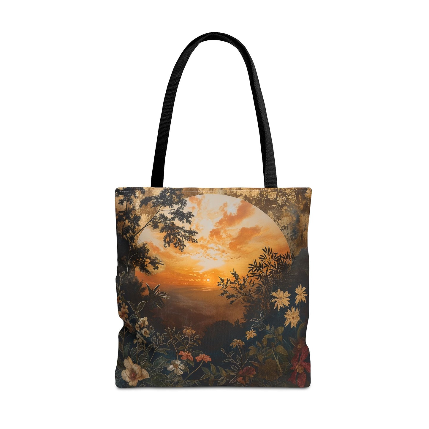 Sunset Serenity Tote Bag, Floral Market Bag for Everyday Use