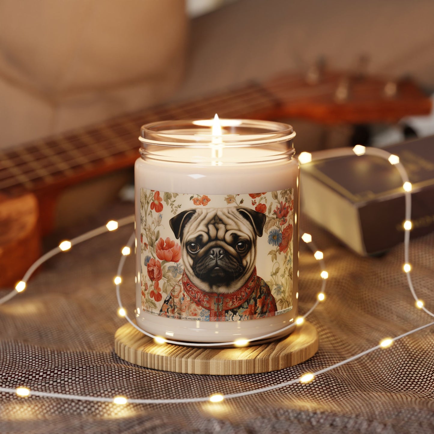 Pug Portrait Scented Candle – Vintage Floral Art Gift for Pet Lovers