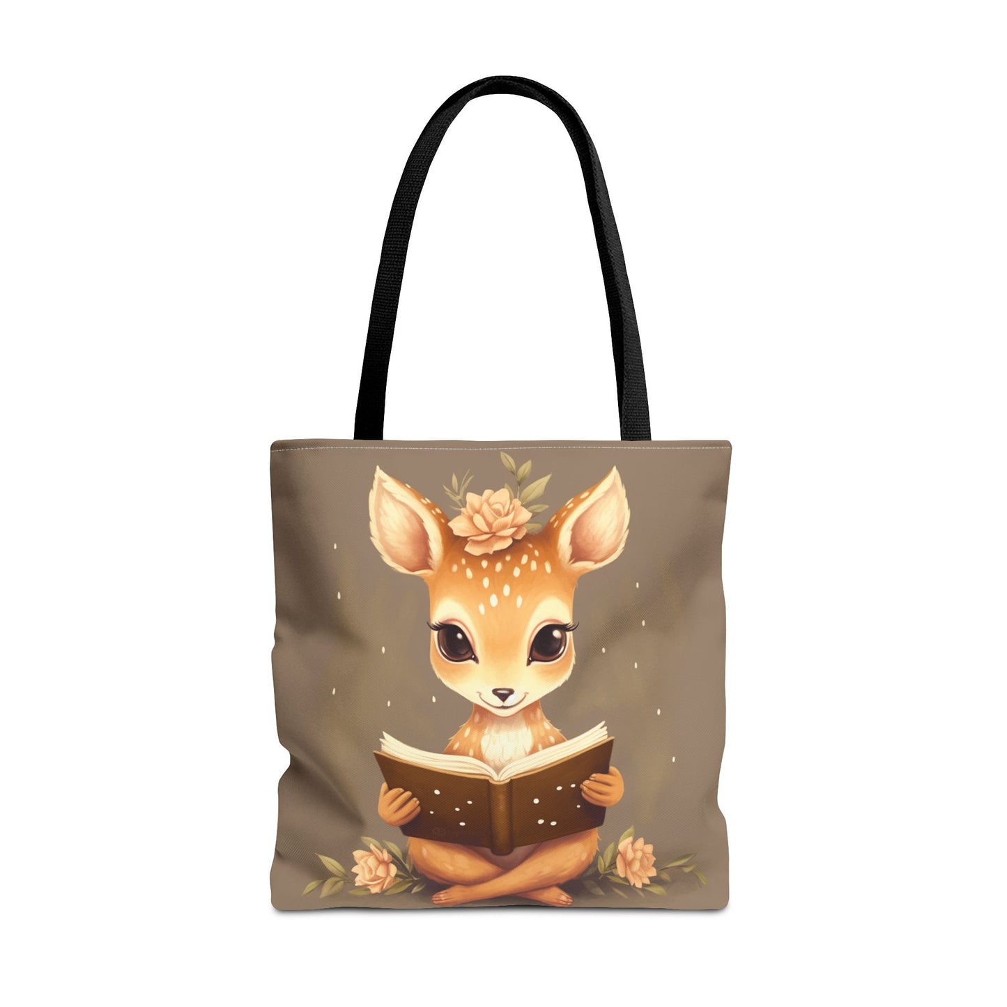 Whimsical Fawn Reader Canvas Tote Bag, Eco-Friendly Book Lover Gift