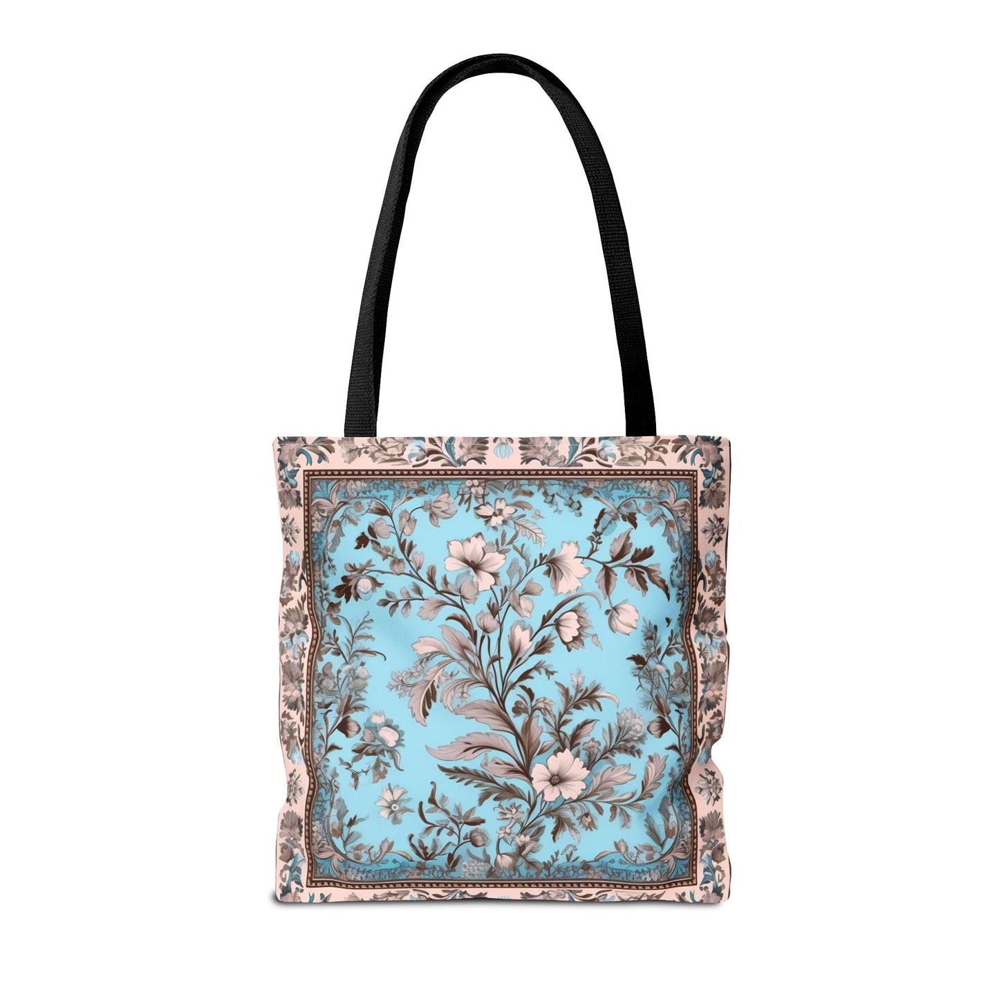 Elegant Floral Tote Bag - Vintage Blue & Beige Design, Eco-Friendly