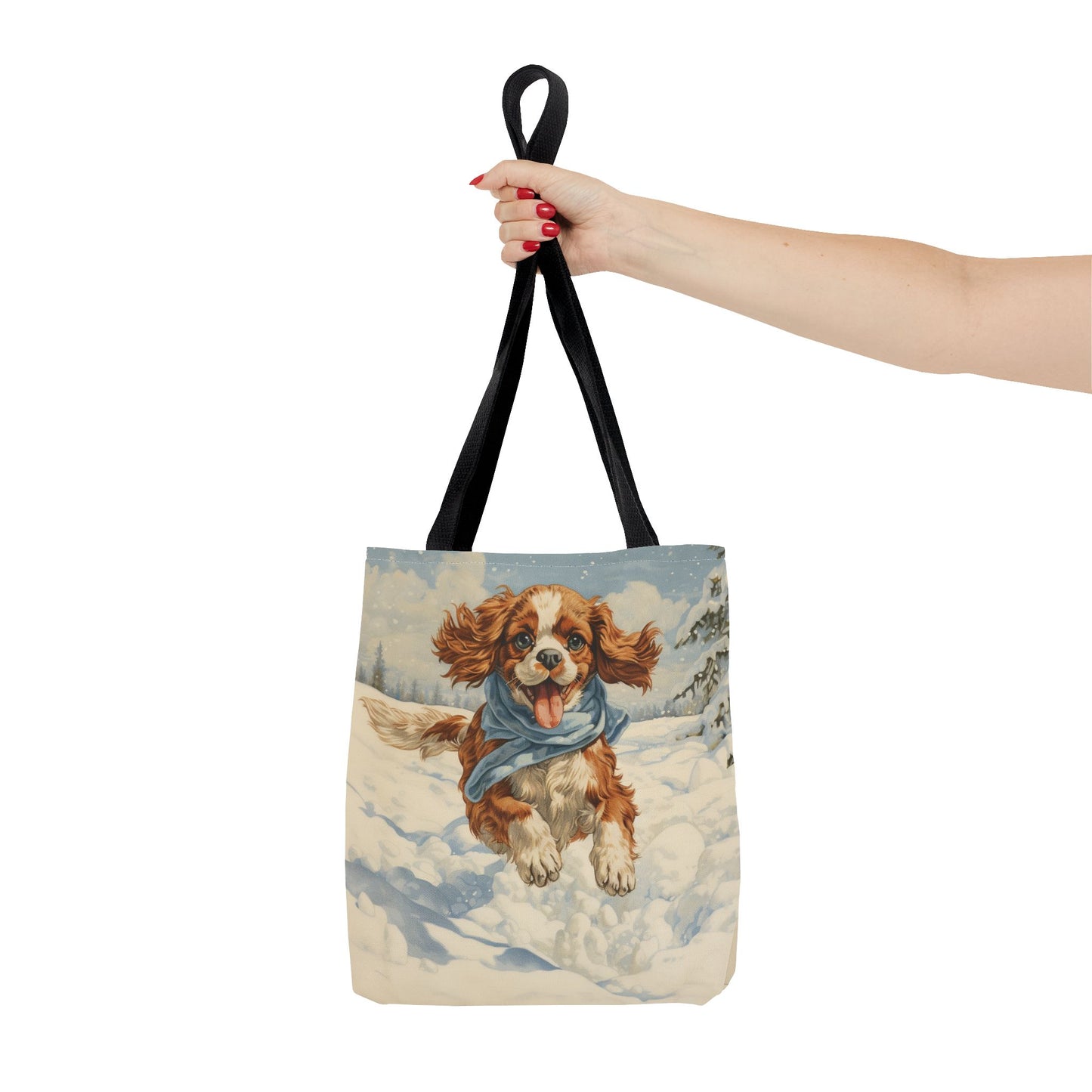 Winter Cavalier King Charles Spaniel Tote Bag, Snowy Dog Lover Canvas Gift