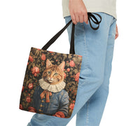 Victorian-Style Cat Tote Bag with Elegant Floral Design