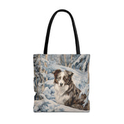 Australian Shepherd Winter Scene Tote Bag, Artistic Eco Canvas for Dog Lovers