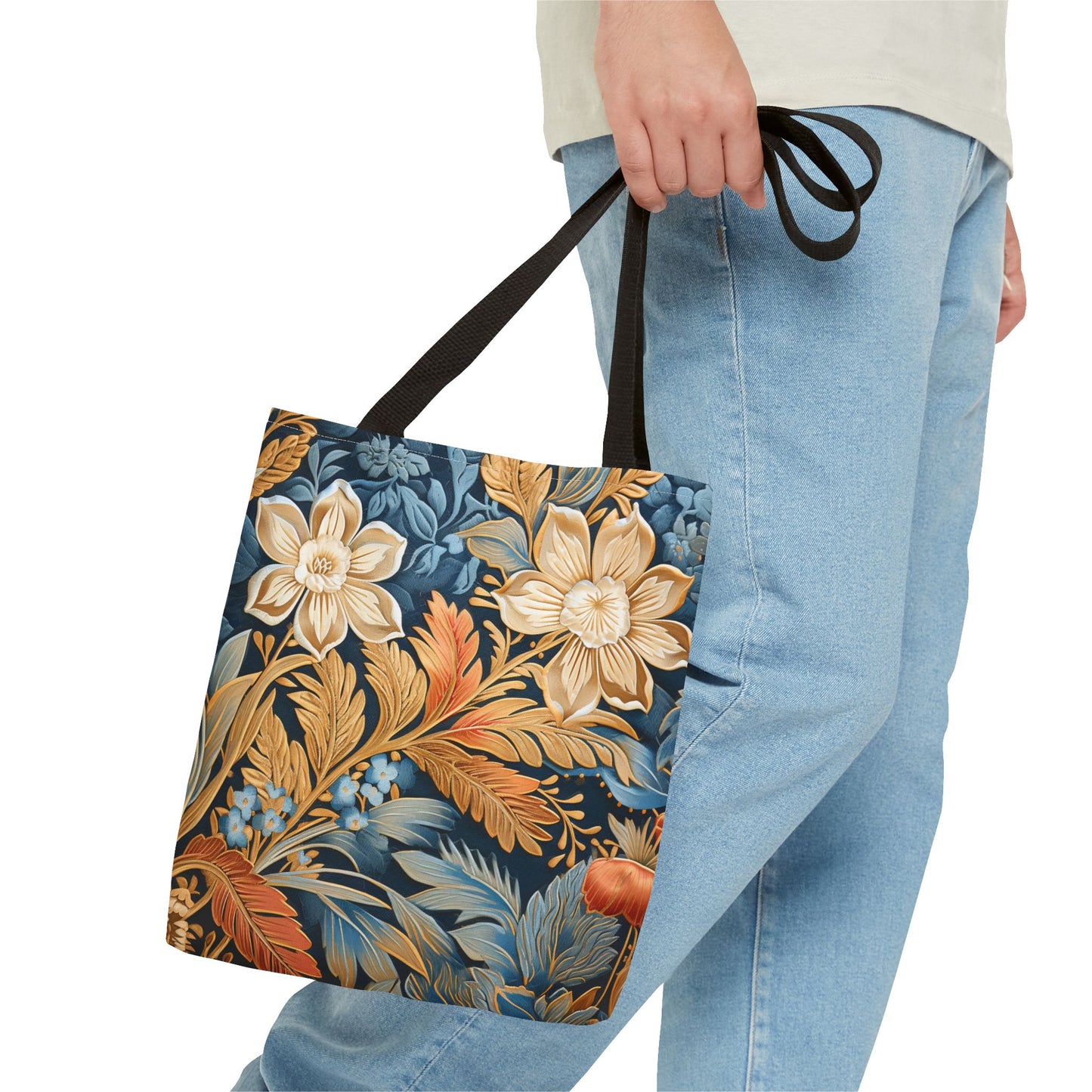 Vintage Floral Canvas Tote Bag, Elegant Eco-Friendly Shopping Bag