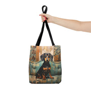 Dashing Dachshund Vintage Tote Bag, Artistic Canvas Dog Lover Gift