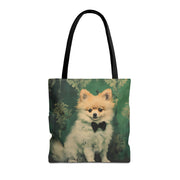 Pomeranian Portrait Tote Bag, Artsy Green Design for Dog Lovers